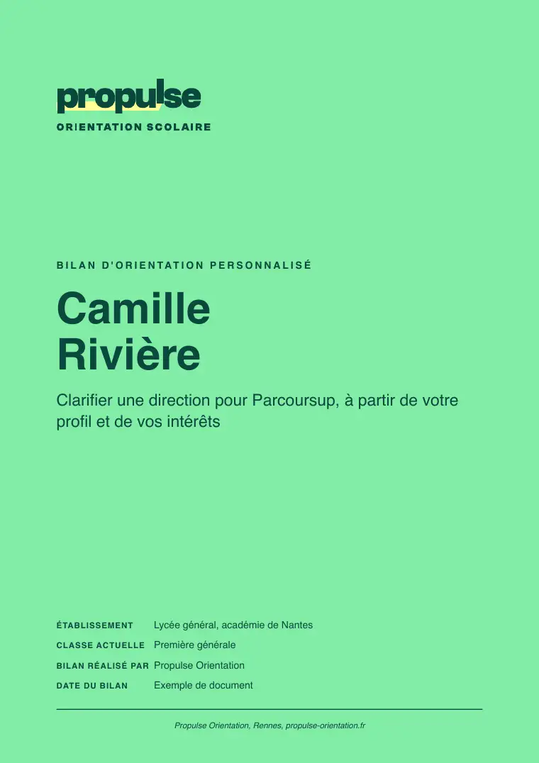 Couverture du document de synthèse remis à la famille à l'issue du bilan d'orientation