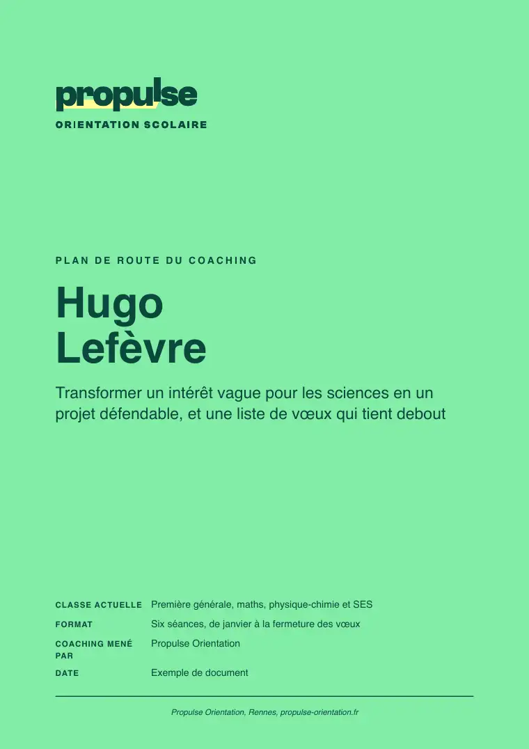 Couverture du plan de route remis à la famille au début du coaching